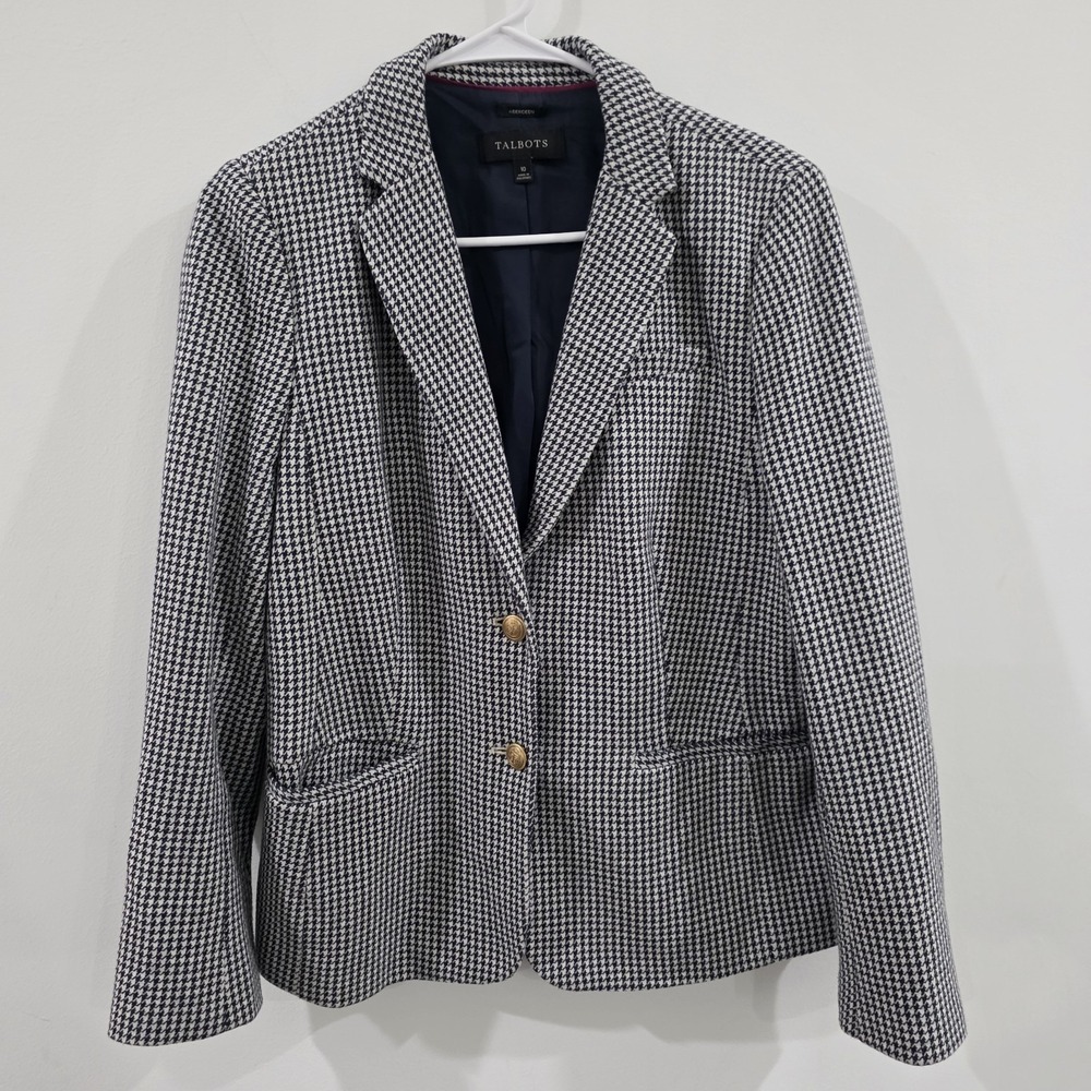 Talbots Womens Aberdeen Blazer Size 10 Houndstooth Business Casual Office Career